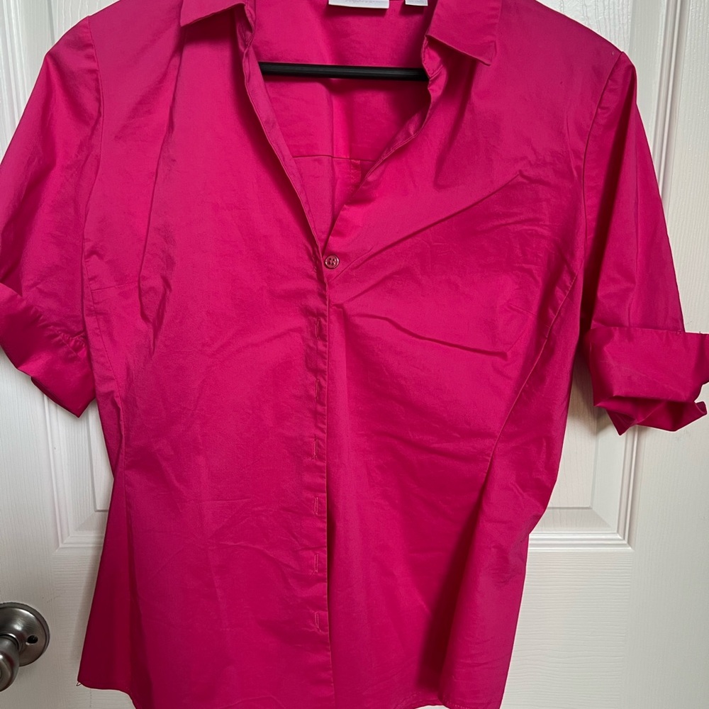 New York & Company Pink 3/4 Sleeve Button Down Shirt